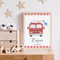 สีใหม่อิสลาม Ayat Al Kursi Quran Fire Truck Custom ชื่อโปสเตอร์ Nursery Wall Art ภาพวาดผ้าใบภาพเด็ก Baby Room Decor New