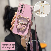 Phone Case เคส Honor 90 Lite Honor X9a X6a X8a X7a X9 X8 X7 X6 X5 4G 5G เครื่องสำอางแนวแรคคูนทรายดูดตัวยึดกระจกปกป้องเลนส์เคสโทรศัพท์กรอบแบบนิ่มพร้อมสายคล้อง