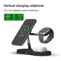 ☊ 3 in 1 Wireless Magnetic Charger for iPhone 14 pro max/Airpods/Apple Watch Desk Vertical Charger Adapt to Qi Android