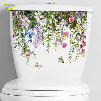 Green Plant Leaves Flowers Toilet Stickers Self-Adhesive Toilet Lid Stickers Bathroom Wall Sticker Toilet Cover Decor Decal