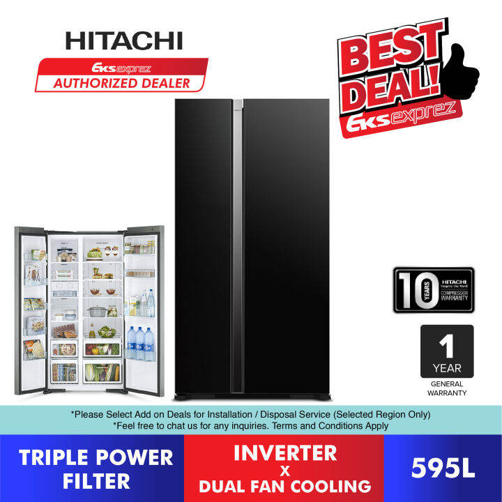 Hitachi Side by Side Inverter Fridge (595L) RS800PM0 GBK / Refrigerator / Peti Sejuk Lazada