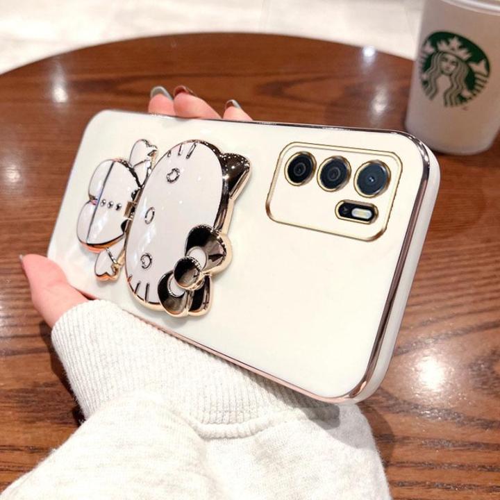 folding-makeup-mirror-phone-case-for-oppo-a16-a16s-a54s-4g-case-fashion-cartoon-cute-cat-multifunctional-bracket-plating-tpu-soft-cover-casing