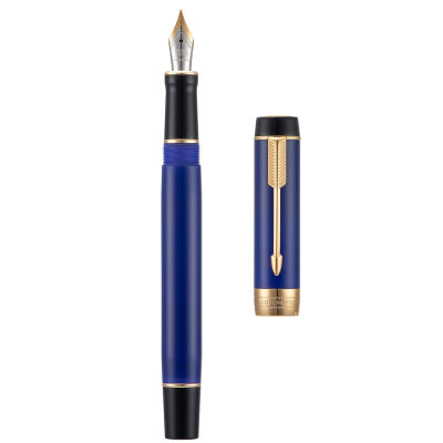 รุ่นอัพเกรด Jinhao 100มินิสีฟ้าเรซิ่นน้ำพุปากกาโกลเด้นคลิป Effmก้มปลายปากกาที่มีตัวแปลงสำนักงานเขียนปากกาหมึก