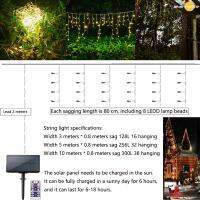 Solar Wedding Decor Icicle Light Outdoor Camping LED Curtain Icicle String Led Street Garland Light 10m Droop 0.8m for Garden