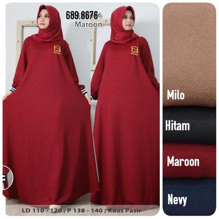Gamis Syari Jacquard Pasir Fendi Tangan Rib Wanita Muslim (Ada Video