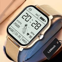 สายสมาร์ทวอท์ชรับสายด้วยบลูทูธสำหรับผู้ชายที่สง่างามสายนาฬิกา Smartwatch Digital ผู้หญิงสายรัดข้อมือวัดอัตราการเต้นของหัวใจสายรัดข้อมือฟิตเนสออกซิเจนในเลือดใหม่ KirkCr