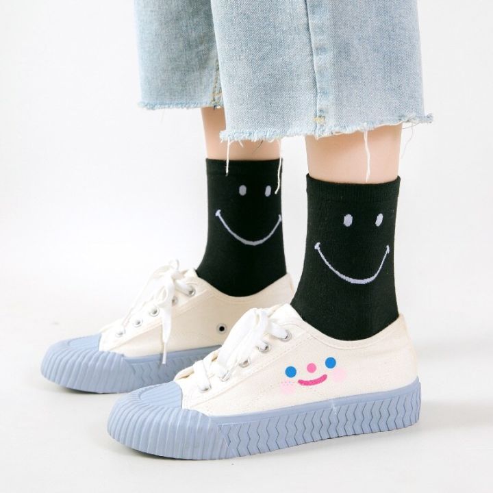 personality-street-smiley-socks-for-women-summer-korean-middle-tube-ins-style-cute-cartoon-cotton-female-socsk