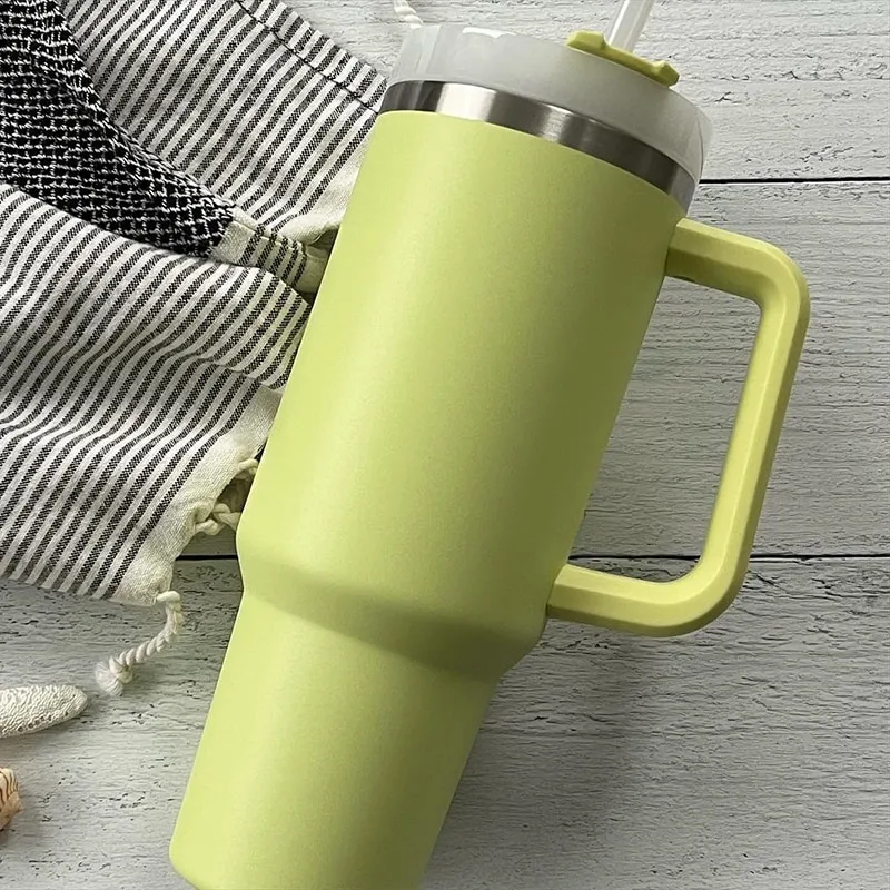 40oz Stainless Steel Thermos Vacuum Cups With Handle Straw Keep