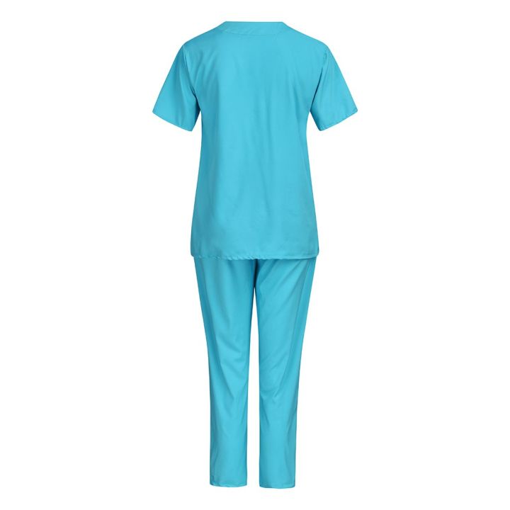 สองชิ้นชุดผู้ชายผู้หญิงแขนสั้นคอวีท็อปส์กางเกงพยาบาลทำงานชุดสูทสตรีชุด