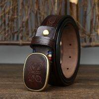 mashichang3 3.5CM Cowhide Belts for Men Engraving Male Buckle Jeans