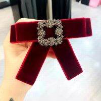 Korean Girl Simple Square Rhinestone Red Black Velvet Bow Tie for Women Fashion Suit Clothes Shirt Collar Accessories