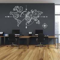 Large World Mape Compass Wall Decal Travel Adventure Exploration Global Earth Vinyl Wall Sticker Office Classroom Kids Room Stickers