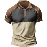 Polo Da Uomo Retranta Polo Stampata ใน3D Contrasto Marone Manica Corta Polo Da Uomo Retraigamento Moda แบบสบายๆ