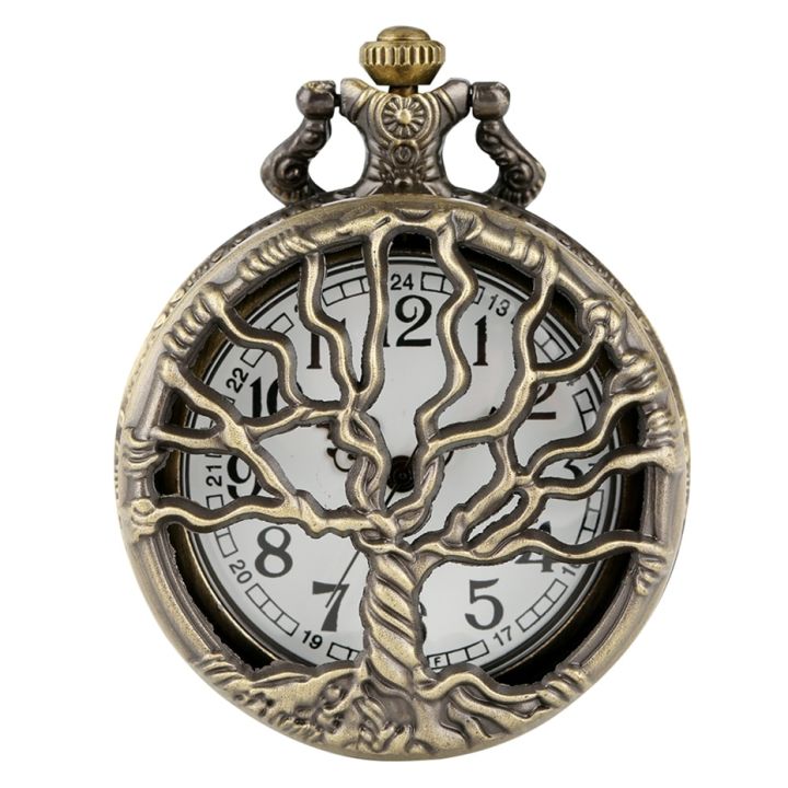 นาฬิกาควอทซ์แบบพกพาลายต้นไม้เพื่อชีวิตเป็นอมตะมีจี้ดีไซน์สีบรอนซ์สร้อยคอลูกปัดนาฬิกาวินเทจfob-reloj-อุปกรณ์ตกแต่งต้นไม้