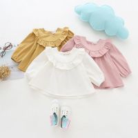 Kids Girl Long Sleeve Solid Color Shirts Baby Princess Pleated Blouse