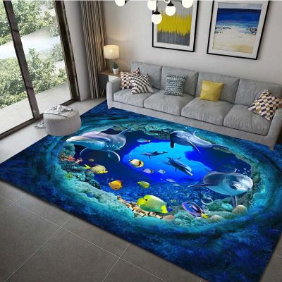 Ocean Dolphin Pattern Floor Mat Waterproof Carpet For Living Room Bedroom Soft Sofa Rug