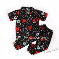 【Ready Stock】 ♧✔ C22 HITAM Childrens Pajamas With Black MiCKEY MOUSE Motifs/Childrens Pajamas-Childrens Sleepwear Pajamas-Childrens Suits-