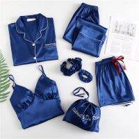 ○ 7Pcs Ladies Set Cami Top Shorts Hair Band Sleepwear Suits