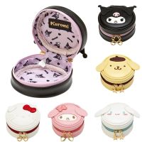 Kawaii Hello Kitty Bag Sanrio My Melody Kuromi Cute Makeup Bag Round Jewelry Box Earphone Bag Pom Pom Purin Coin Purse Gift