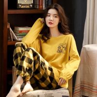 【Xiaobaide electronic】ผู้หญิงชุดนอนชุดการ์ตูนน่ารัก Homewear เสื้อผ้าหน้าแรกเลานจ์สวมฤดูใบไม้ร่วงแขนยาวหญิงชุดนอน Pijamas Feminino