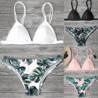 hotx 【cw】 Waist Swimwear Mujer Set Print Leaves Push-Up Padded Bathing Swimsuit Beachwear Biquinis Feminino