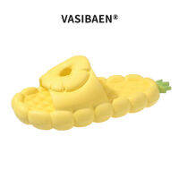 VASIBAEN รองเท้าใส่ในบ้านลายสับปะรดน่ารักสำหรับผู้หญิงรองเท้าพื้นนุ่มภายในมีสไตล์ลายการ์ตูนรองเท้ากันลื่นด้านนอก