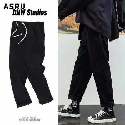 ASRV กางเกงยีนส์ผู้ชายเอวยางยืดกางเกงขากว้างหลวมเทรนด์ญี่ปุ่น INS สไตล์นักเรียนวัยรุ่นกางเกงขากระบอกกางเกงยีนส์ชายกางเกงขายาวชายกางเกงวินเทจ