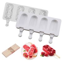 【cw】 4 Cell Silicone Mold Popsicle Molds Mould Pop Maker with Sticks