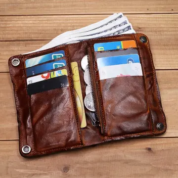 2021 New Men Short Wallets Real Leather Short Cards Holder Chain