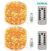 【 Stock】ORIA ไฟประดับ120 LED 12M USB Powered 8โหมดแสงไฟเครื่องจับเวลาระยะไกลกันน้ำไฟหิ่งห้อยสำหรับห้องนอนเต็นท์ปาร์ตี้งานแต่ง (Warm White)-2แพ็ค