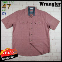 Wrangler®แท้ อก 47 เสื้อเชิ้ตผู้ชาย แรงเลอร์ สีเลือดหมู แขนสั้น เนื้อผ้าดี