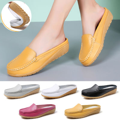 รองเท้าหนังส้นเตี้ยสไตล์เกาหลีสำหรับผู้หญิงขนาดใหญ่35-43รองเท้าส้นเตี้ยทรงสลิปออนรองเท้าบัลเล่ต์สีขาวรองเท้าพยาบาลรองเท้าแฟชั่นผู้หญิง