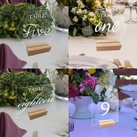 Acrylic Wedding Table Number with Stand, Blank Clear Acrylic Sign Place Card Holder for Wedding Reception Party Table Decoration