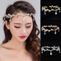 Wedding Bridal Tiara Crown For Women Forehead Head Chain Headdress Crystal Pendant Bride Hair Ornaments Head Jewelry Accessories