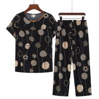 ；【‘；- Sleep Set Pajamas Cotton Nightwear Casual Sleepwear Shirt Pants Printing Flower Home Clothes Loungewear 2Pcs Pj Suit