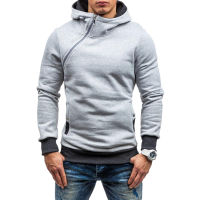 Men Fashion Warm Oblique Zipper Pocket Hip Hop Hooded Sweatshirt Male Casual Solid Long Sleeve Knitted Pullovers Sweatshirt Coat Outwear Tops