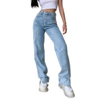 【CW】High Waist Loose Slit Jeans For Women Casual Straight Leg Baggy Pants Mom Jeans Washed Boyfriend Jeans Streetwear R Jeans