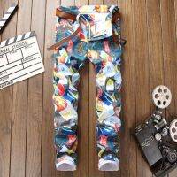 【YD】 Mens Jeans Autumn/winter New Elastic Digital Printed Streetwear Stylist Leggings Fashion