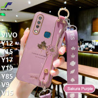 JieFie Maple Leaf กรณีโทรศัพท์สำหรับ VIVO Y12 / Y15 / Y17 / Y19 / Y91C / Y85 / V9 / V15 / V7 Plus / VIVO S1 Pro / S1 สายรัดข้อมือสไตล์หรูหราชุบโครเมี่ยม Soft TPU + เชือก