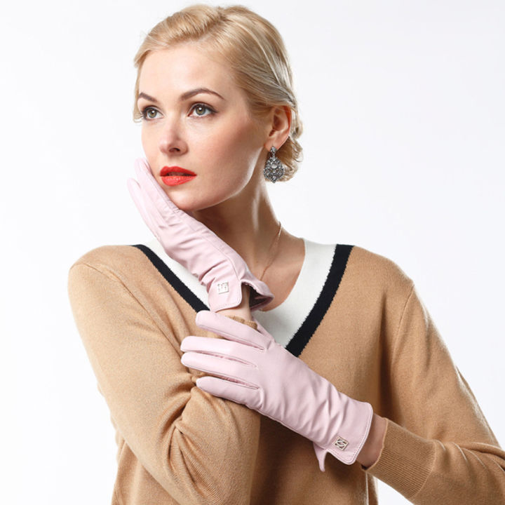 ผู้หญิงหนังแกะแท้หนังสุภาพสตรีที่สง่างามแฟชั่นฤดูหนาวที่อบอุ่นถุงมือ-lambskin-แฮนด์เมดหรูหราถุงมือ-s2110