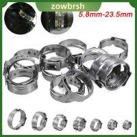 ZOWBRSH 10Pcs หูเดี่ยว stepless ที่หนีบสายยาง ชุดจัดประเภท 5.3-31มม. คลิปหนีบท่อ ปรับได้ปรับได้ 304สแตนเลสสตีล ห่วงท่อห่วง ท่อน้ำมันเชื้อเพลิง