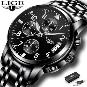 LIGE Watches Mens Fashion Waterproof Stainless Steel Analogue