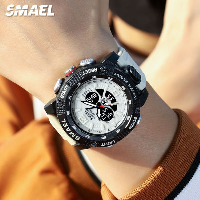 HotSMAEL Electronical Digital Watch Men Khaki Strap Waterproof Chronograph Quartz Wristwatch With Date Dual Time Display สัปดาห์8058