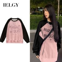 IELGY เสื้อสเวตเชิ้ตคอกลมผู้หญิง,เสื้อสเวตเชิ้ตเก๋ไก๋บางทรงหลวมสไตล์เกาหลีสำหรับฤดูใบไม้ร่วง