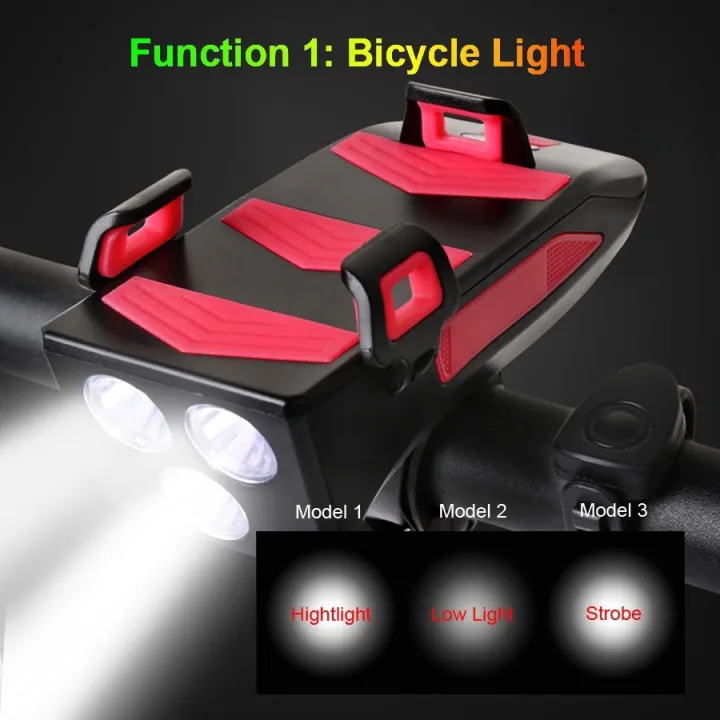 4IN1 Multifunctional Bike Light Bicycle Horn Lamp with Mobile Phone