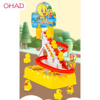 ไต่บันไดเป็ดไฟฟ้า OHAD ชุดทางรถไฟแข่งของเล่นรูปเป็ดพร้อมไฟกระพริบและเพลงของขวัญสำหรับเด็กวัยหัดเดิน