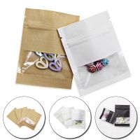 20pcs Kraft Paper Bags Zip Lock With Window Stand Up Resealable Grip Ziplock Pouch Tea Coffee Bean Candy Food Paper Storage Bag