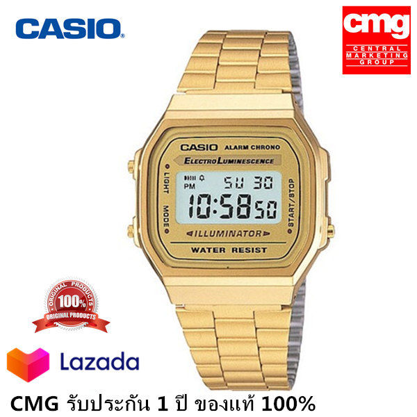 นาฬิกา-casio-a168wg-9wdf-ประกัน-cmg-ศูนย์เซ็นทรัล1ปี-นาฬิกาข้อมือ-สายสแตนเลส-gold-สีของสายนาฬิกา-gold