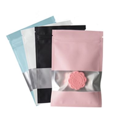 100Pcs Zip Lock Mylar Foil Bag with Matte Clear Window Self Seal Tear Notch Reclosable Reusable Flat Pouches for Food Snack Tea
