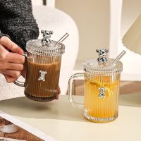Cartoon Violence Bear Glass Milk Tea Cup Water Cup Student Breakfast Cup Straw Cup Girl Coffee Cute Cup